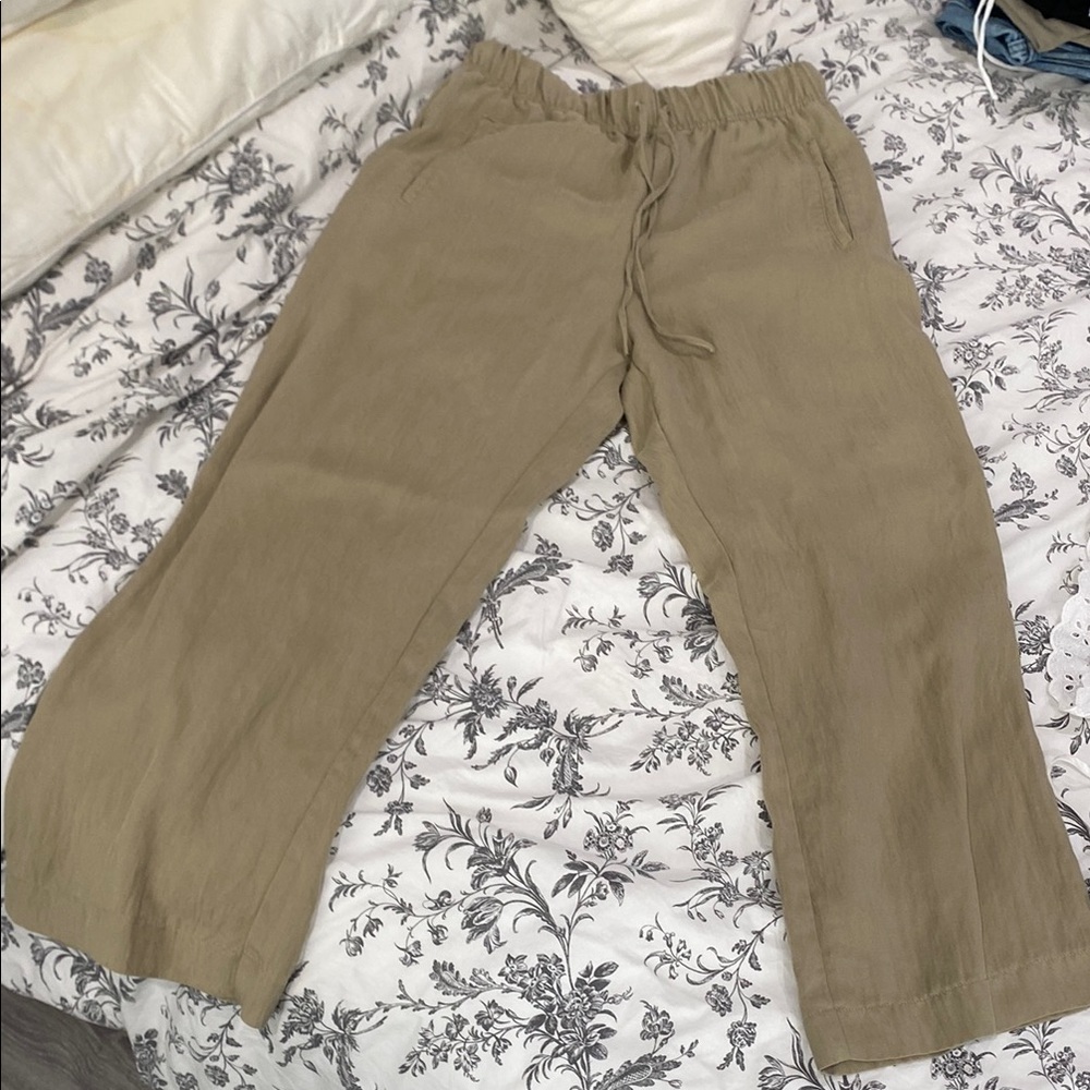 Zara Green Tan Sweatpants Relaxed Fit Pants
